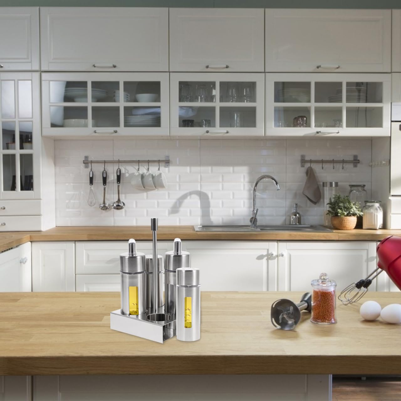 Botellas De Condimentos De Acero Inoxidable Con Soporte Base Contenedores Para Sal Pimienta Vinagre Y Salsas Diseño Transparente Y Removible Para Cocina Y Almacenamiento De Especias