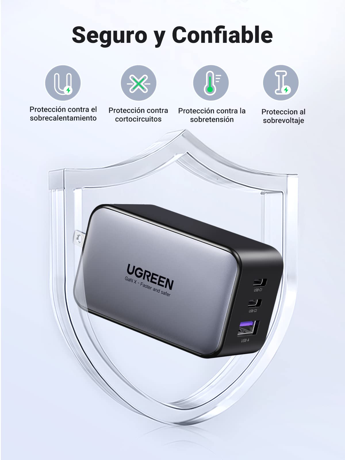 UGREEN Nexode 65W Cargador USB C GAN con 3 Puertos, Phone Charger Plegable y Portátil para Viajar Compatible con MacBook Pro/Air, DELL XPS, iPhone 15 14 Pro, iPad Pro, Galaxy S24, Pixel 7