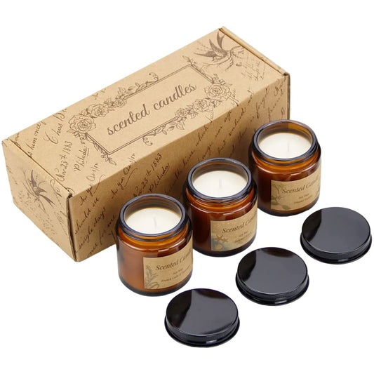 Set de Velas Aromáticas Bluelander Vainilla, Campanilla y Lavanda 100% Cera de Soya Decorativas (3 Piezas)