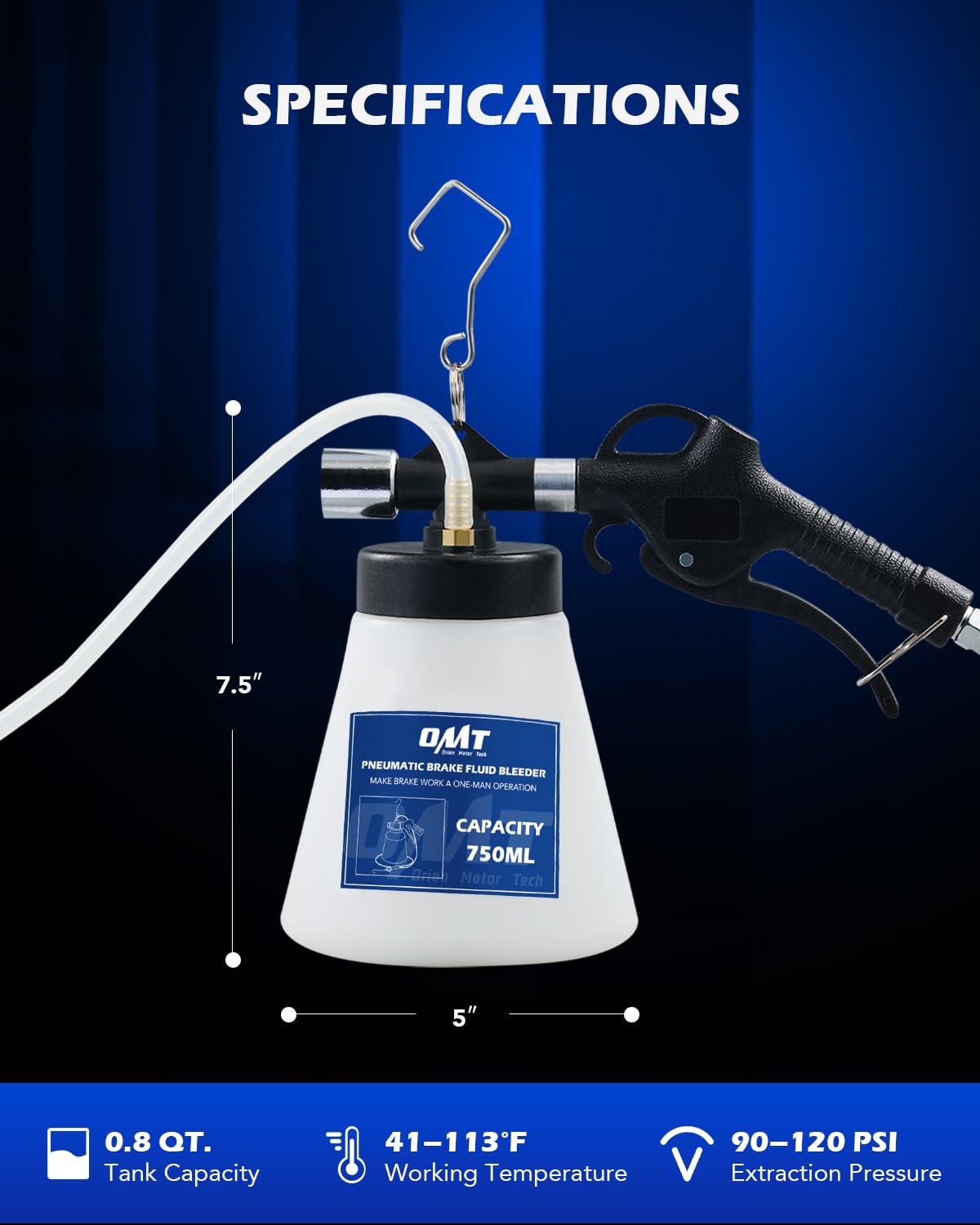 Kit de Purga de Frenos Neumáticos Orion Motor Tech 0,8 qt con Adaptadores de Cilindro Maestro para Purga Eficiente