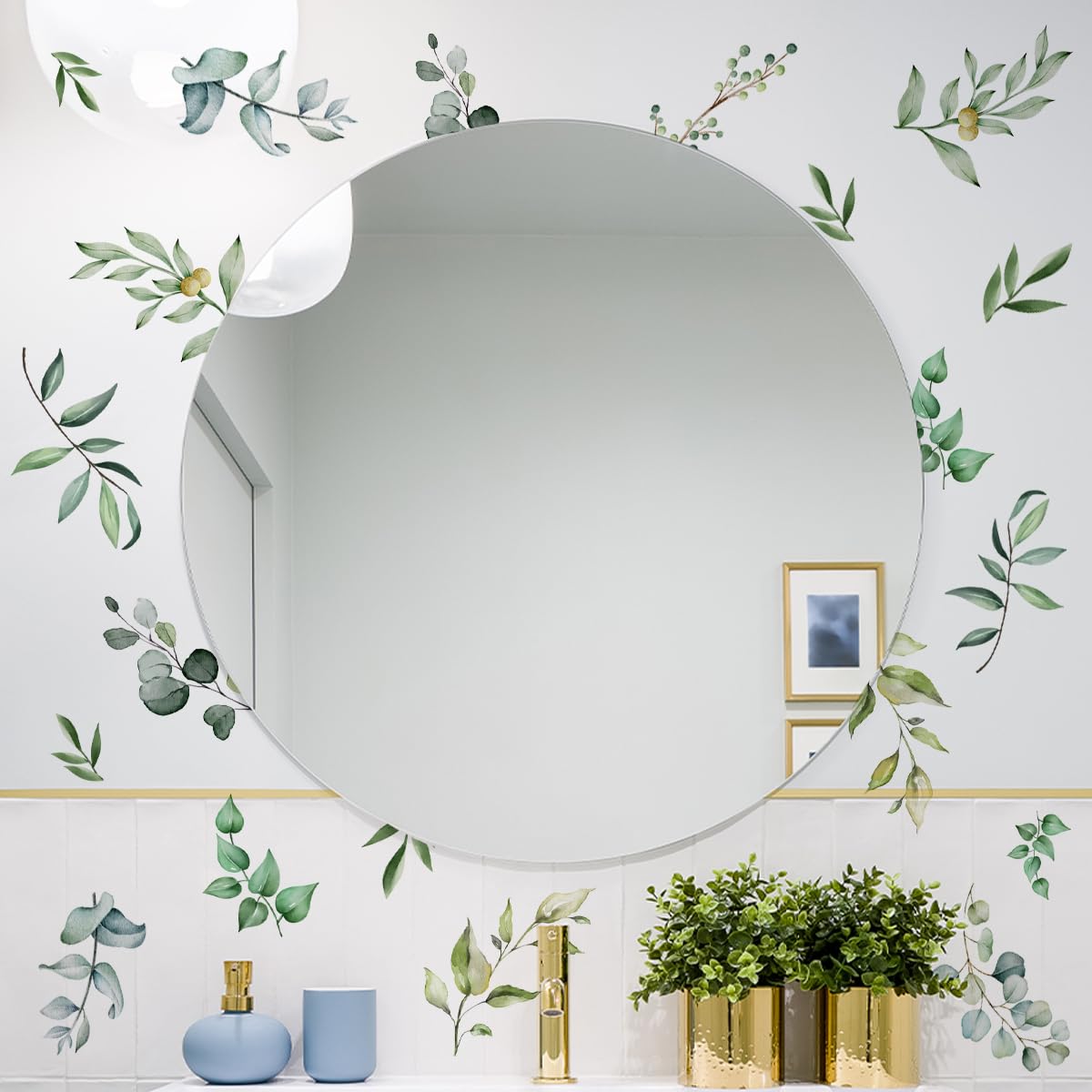 Calcomanías de pared de plantas verdes, calcomanías de pared de hojas, calcomanías de vinilo extraíbles, calcomanías de pared de hojas verdes botánicas, para recámara, fondo de pared, sala de estar,
