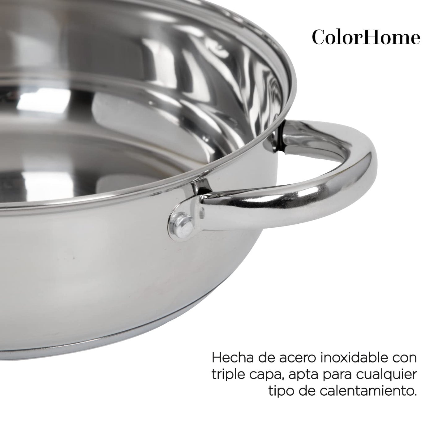 COLORHOME | Batería de Cocina Acero Inoxidable - 7 Piezas - Triple Capa Y Tapas de Vidrio Templado - Juego de Caserolas de Cocina y Sartén - Utensilios de Cocina