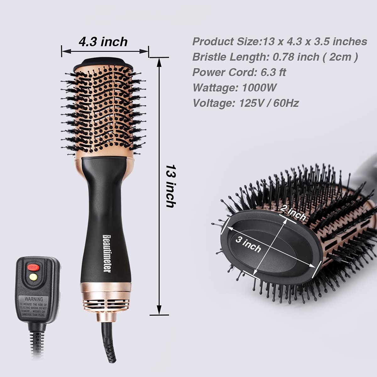 Cepillo de Aire Caliente Beautimeter Negro y Dorado 3 en 1 1000 W