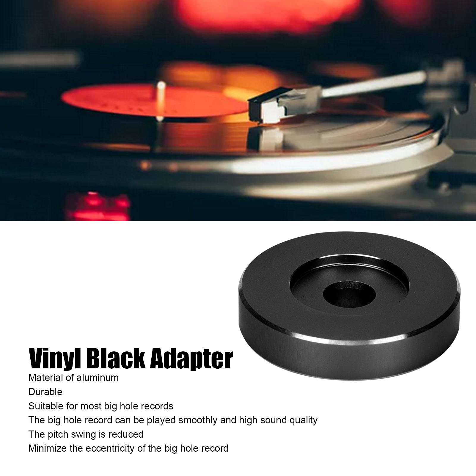 ciciglow Adaptador para Tocadiscos, 45 RPM,Hoja de Conversión de Orificios Grandes, Adaptador de Clip de Vinilo Negro, Adecuado para la Mayoría de los Discos de Orificios(Negro)