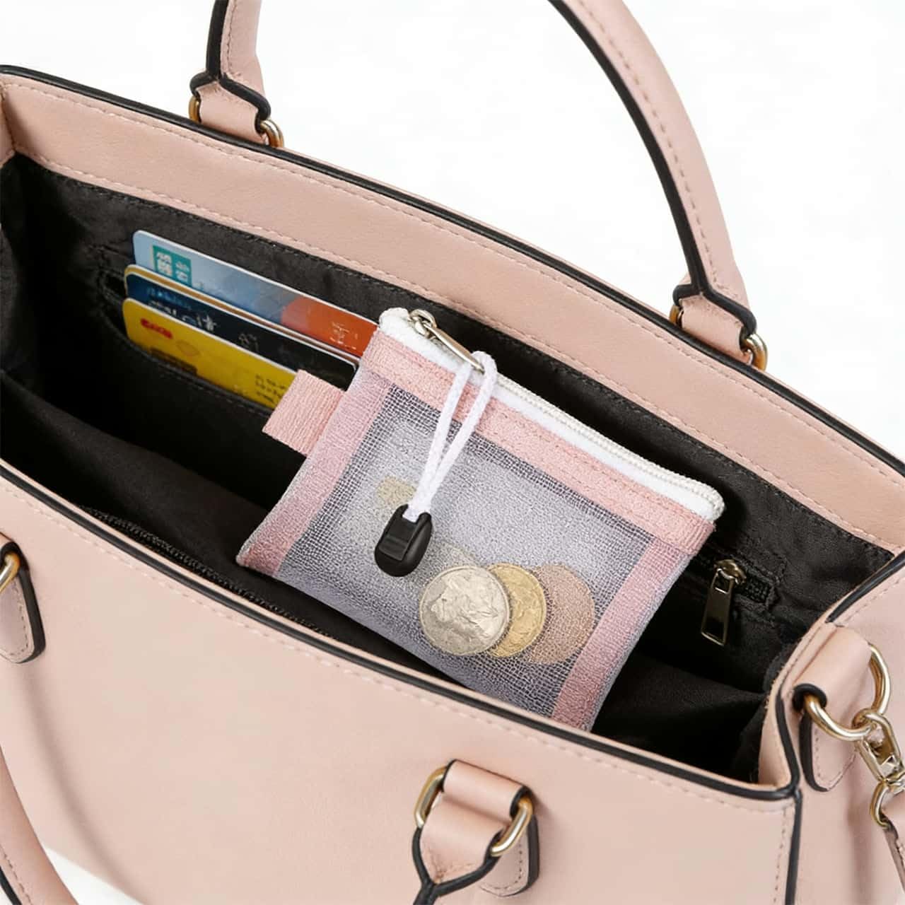 ZSlactp - Paquete de 5 bolsas pequeñas de malla con cierre para bolso, bolsas de viaje para artículos de cambiador diarios, mini bolsas de malla con cierre, bolsas organizadoras de cartera, Bolsas