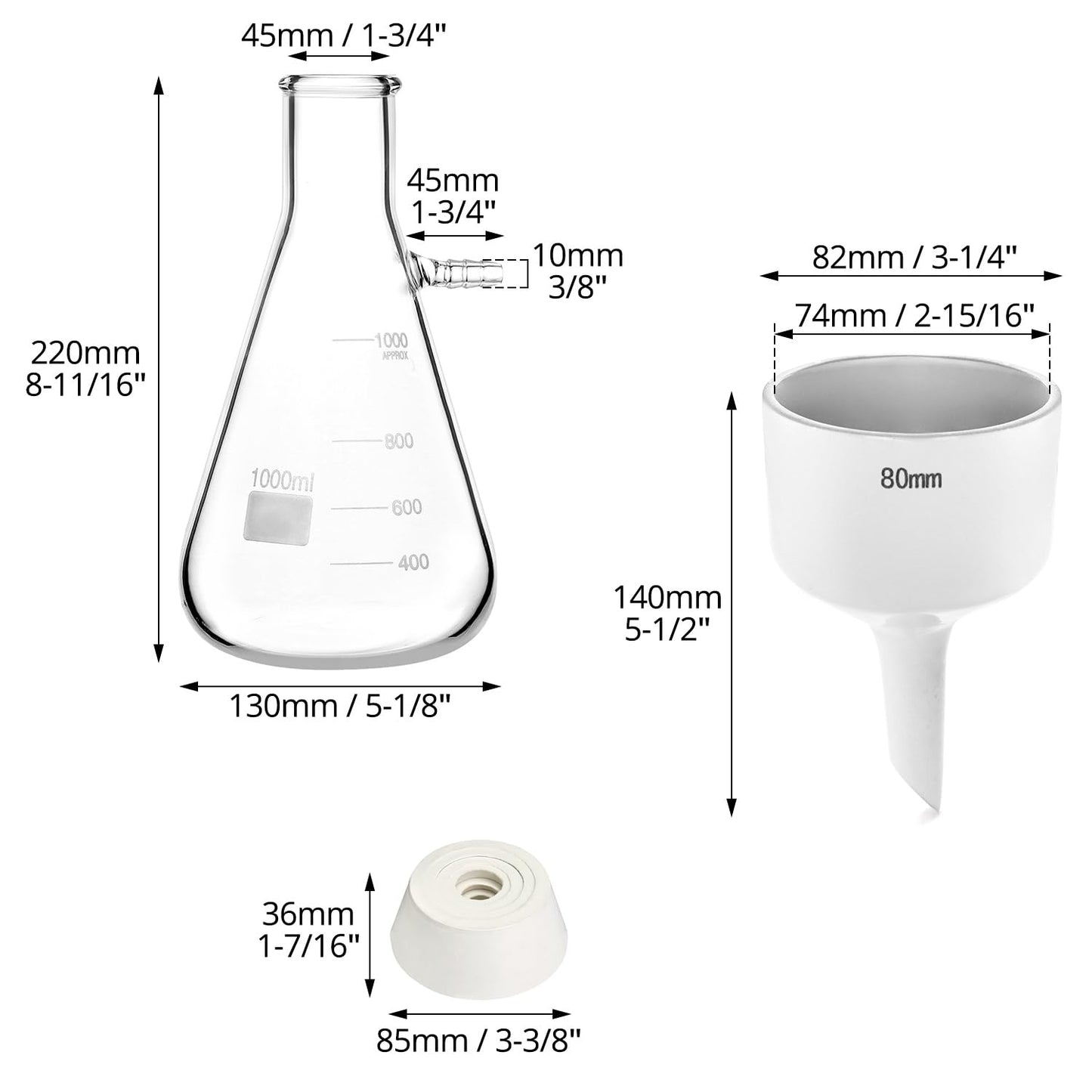 Juego de Embudo QWORK Vidrio Borosilicato 1000 ml 80 mm para Filtrar Paredes