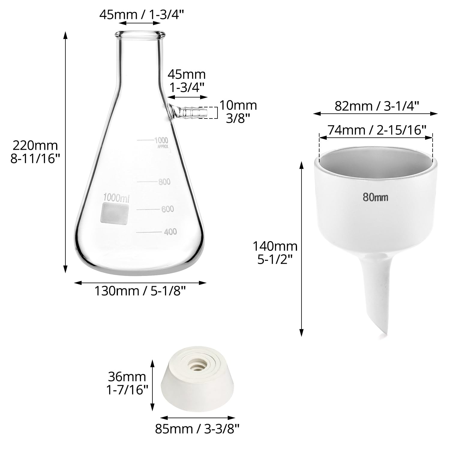 Juego de Embudo QWORK Vidrio Borosilicato 1000 ml 80 mm para Filtrar Paredes