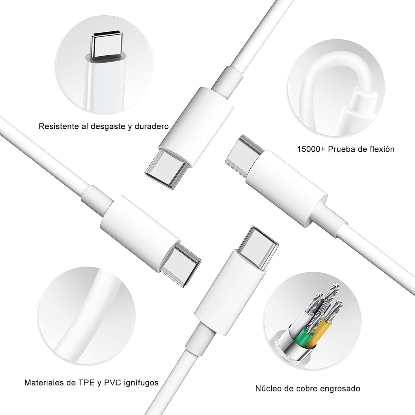 Cable USB C MORNWELL 100W Negro con Carga Rápida PD 20V 5A para iPhone, Samsung, Macbook, iPad, Google, Huawei