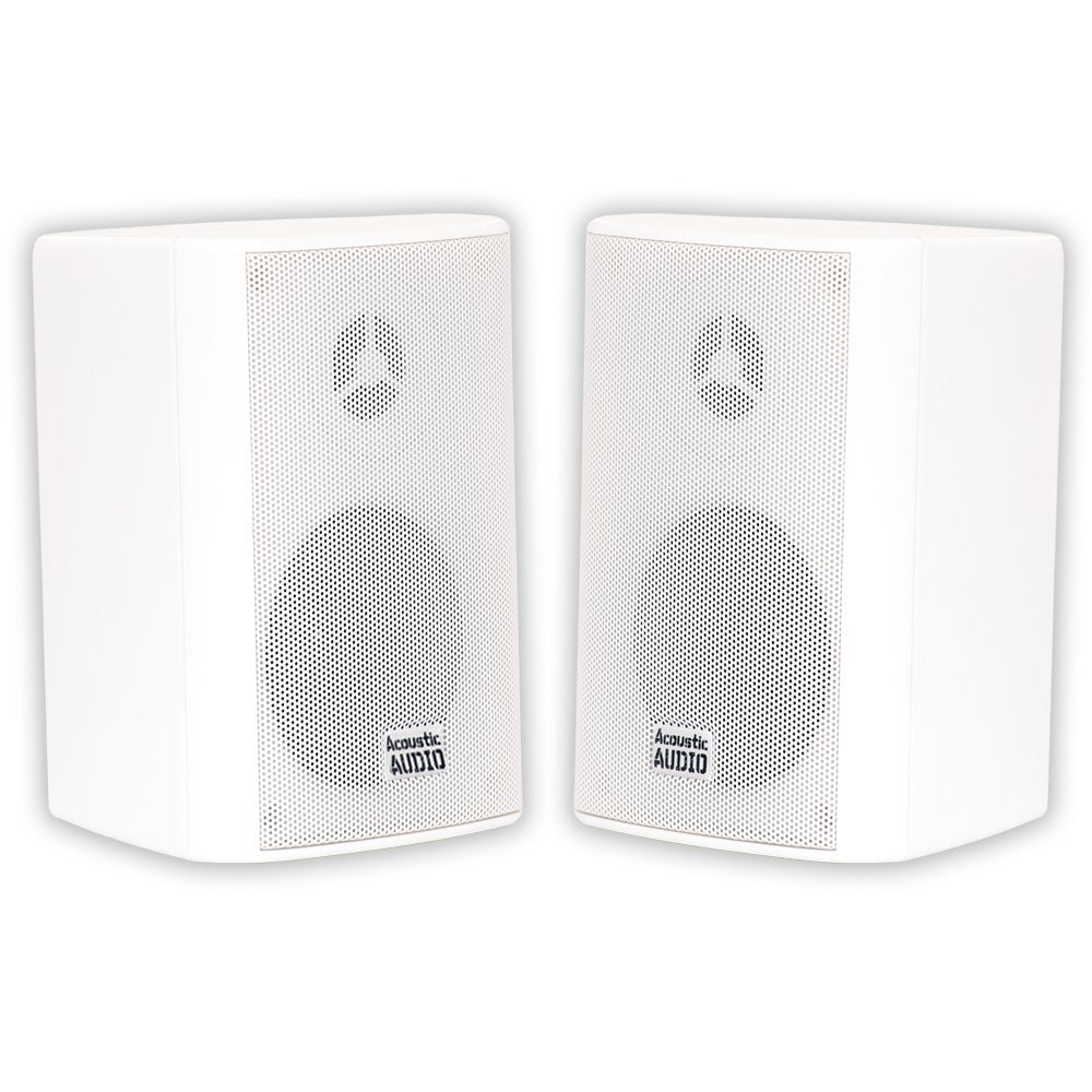 Bocinas Acoustic Audio blancas AA351W para Interiores y Exteriores, juego de 2