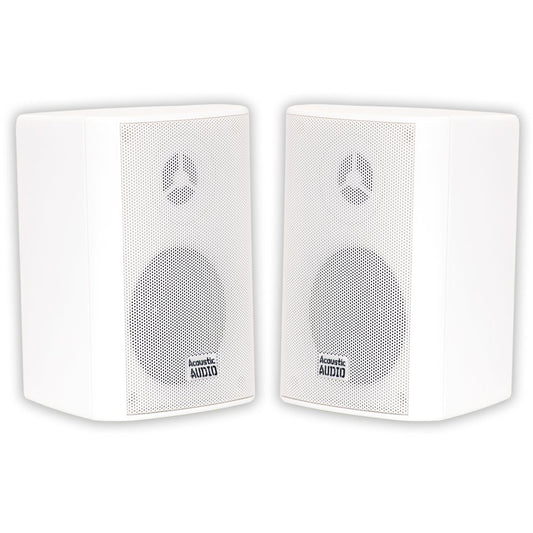 Bocinas Acoustic Audio blancas AA351W para Interiores y Exteriores, juego de 2