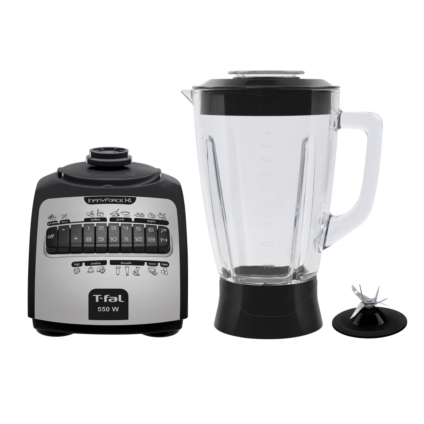 Licuadora 14 Velocidades T-Fal Infinyforce XL Negra con Vaso de Vidrio de 2.2 L, 550 W, LN8248NX