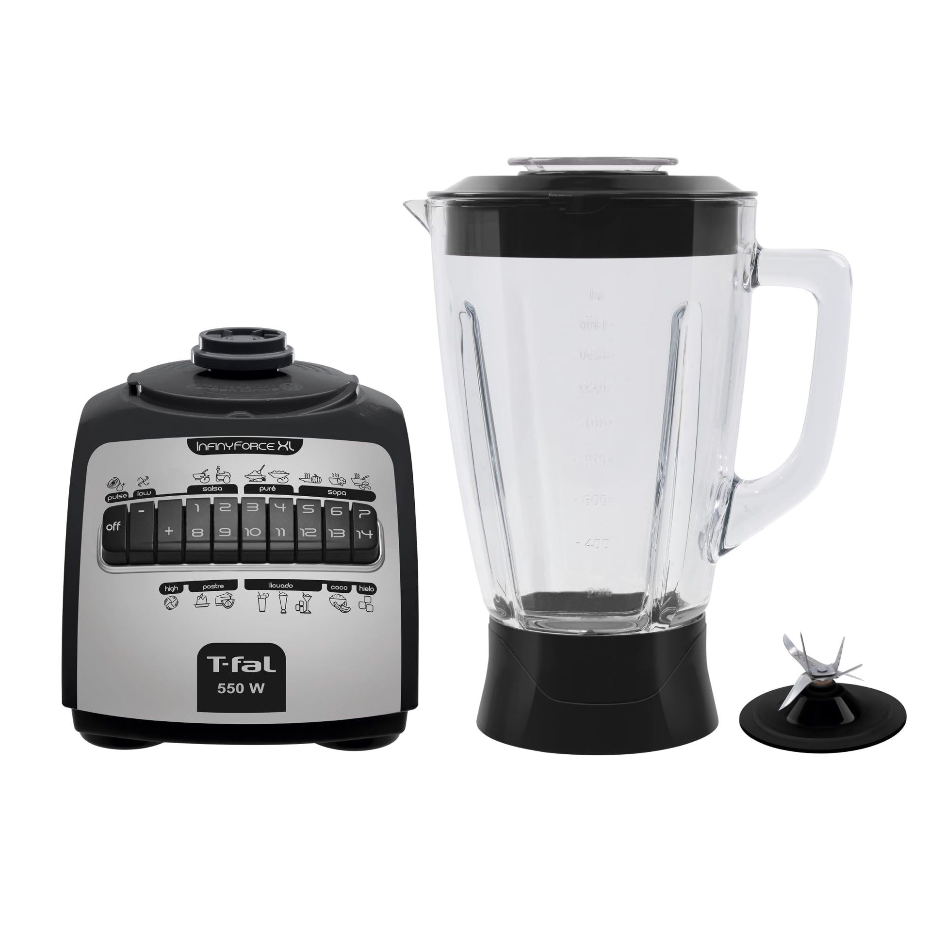 Licuadora 14 Velocidades T-Fal Infinyforce XL Negra con Vaso de Vidrio de 2.2 L, 550 W, LN8248NX