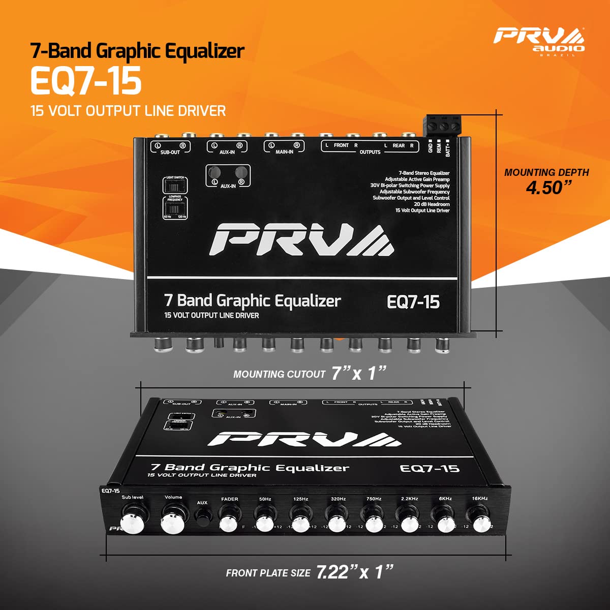Ecualizador Gráfico 7 Bandas PRV AUDIO 15 V con Atenuador y Control de Subwoofer para Audio de Coche