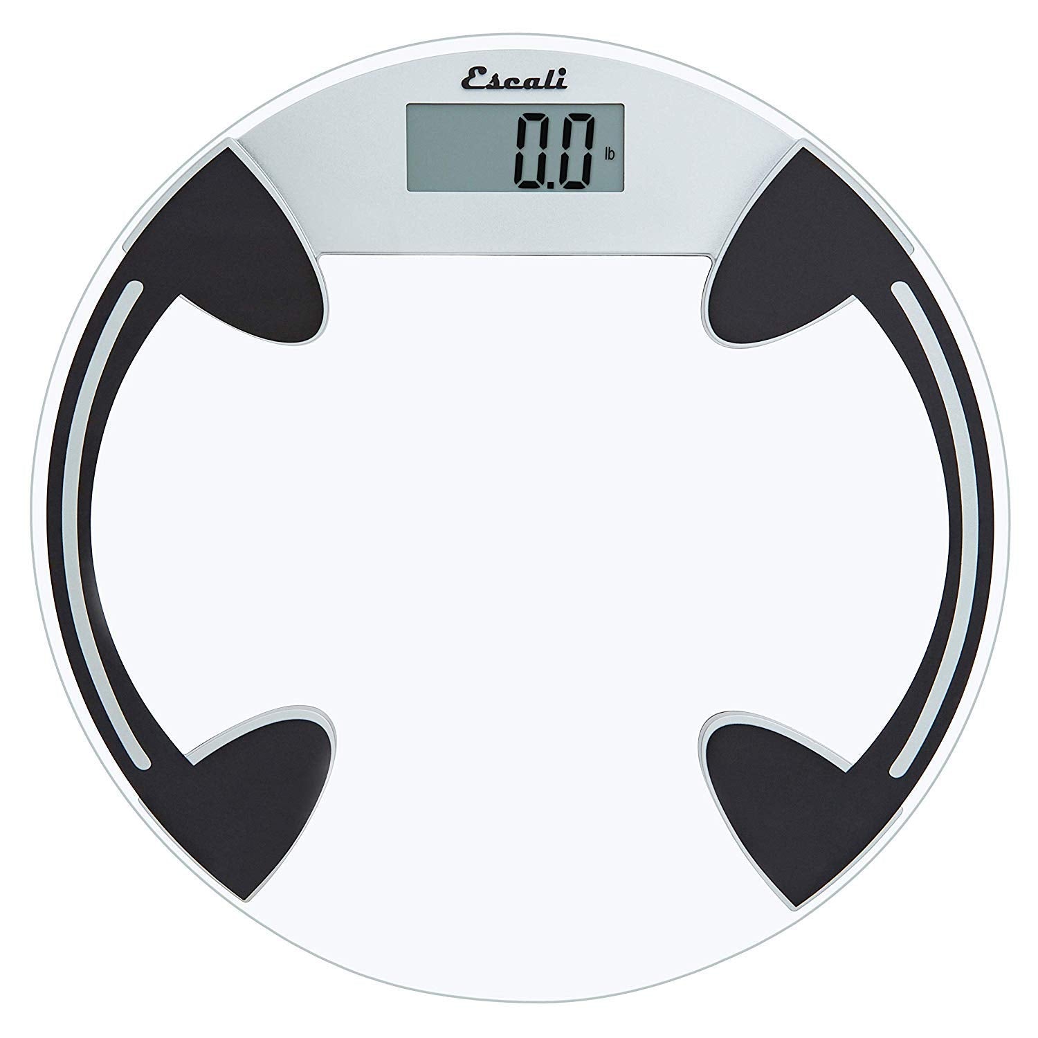 Escali Báscula digital de baño de vidrio para peso corporal, báscula de cuerpo de baño, alta capacidad de 400 libras, batería incluida, plataforma redonda transparente