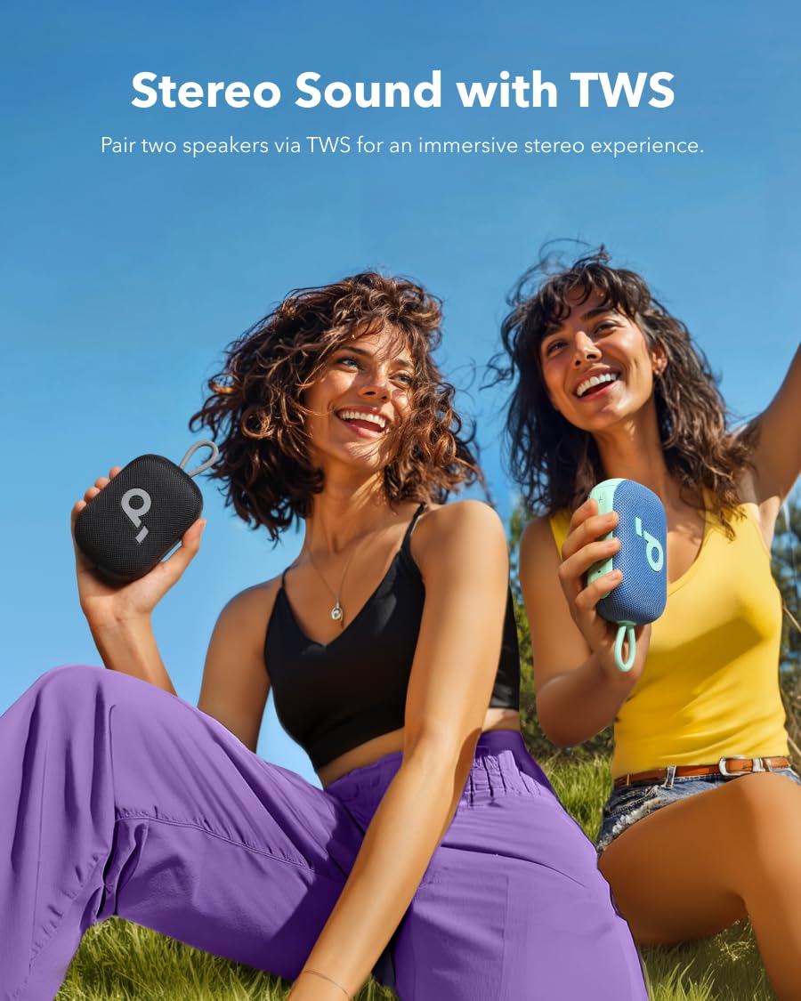 Soundcore Select 4 Go Altavoz Bluetooth de Anker, Mini Altavoz de Ducha Portátil, Hasta 20 H de Tiempo de Reproducción, Grado de Impermeabilidad y Resistente al Polvo IP67, Flotable, Sonido Potente