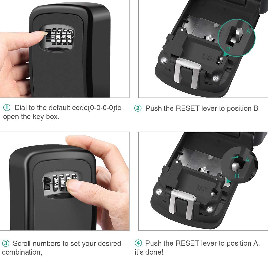 Caja de Almacenamiento de Llaves RabbitStorm Negro Rueda de Código de 4 Dígitos Impermeable para el Hogar y Fábrica