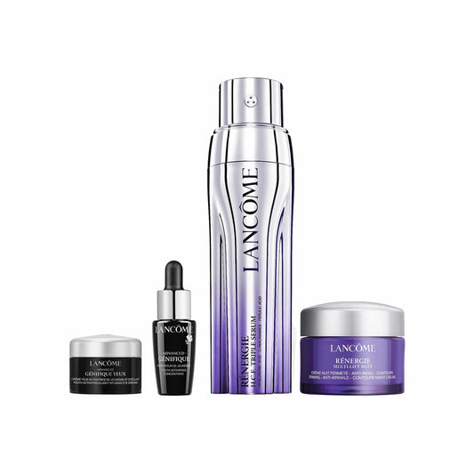 Lancôme, Rénergie, Set de Regalo, Suero Triple Serum Rénergie 50 ml + Crema Génifique Para Contorno de Ojos 5 ml + Suero Advanced Génifique 7 ml + Crema de Noche Rénergie Multi-Lift 15 ml, Hidrata y Elimina Imperfecciones, 4 Piezas