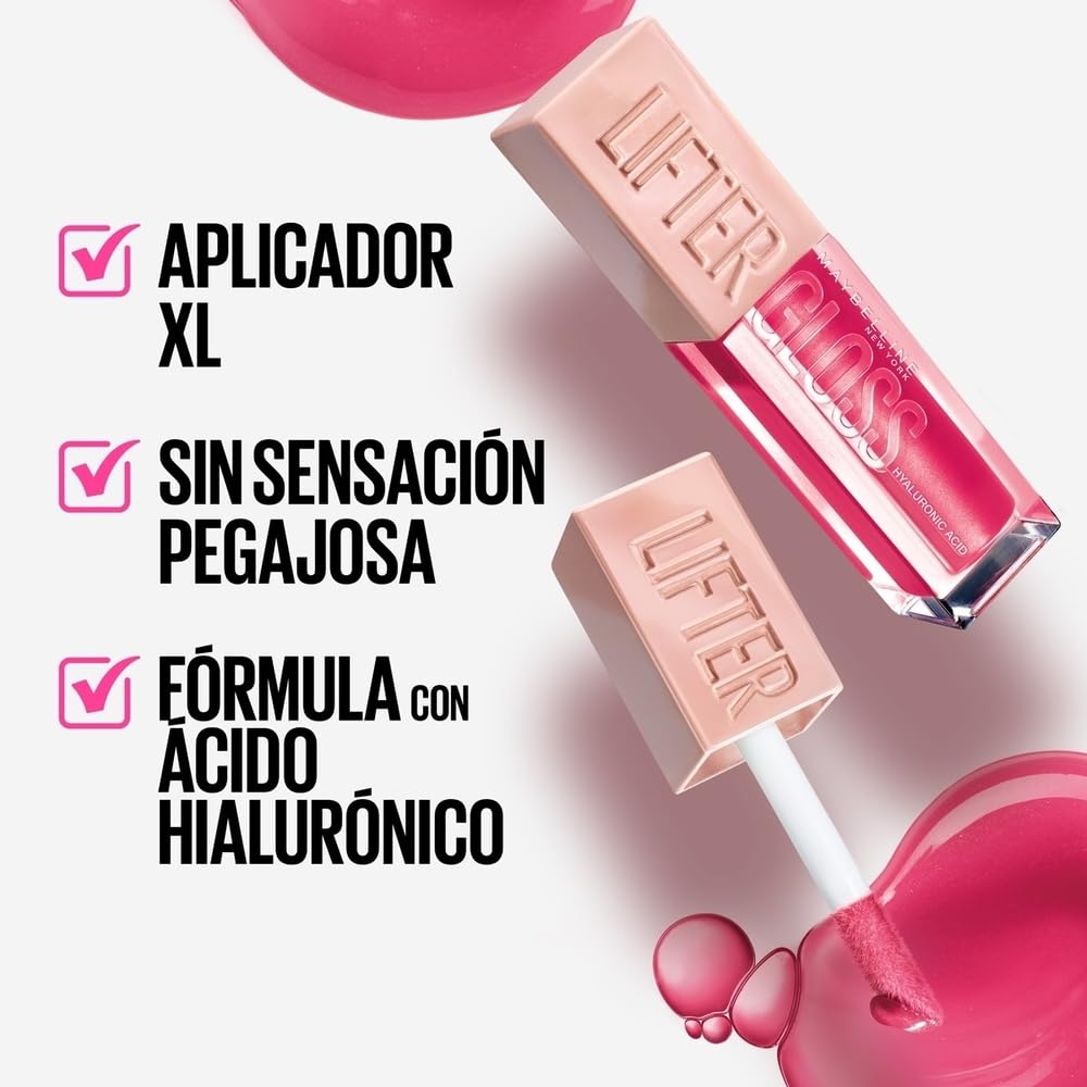 Maybelline Gloss de larga duración con Ácido hialurónico, Lifter Gloss Candy Drop Peach Ring, 5.4ml