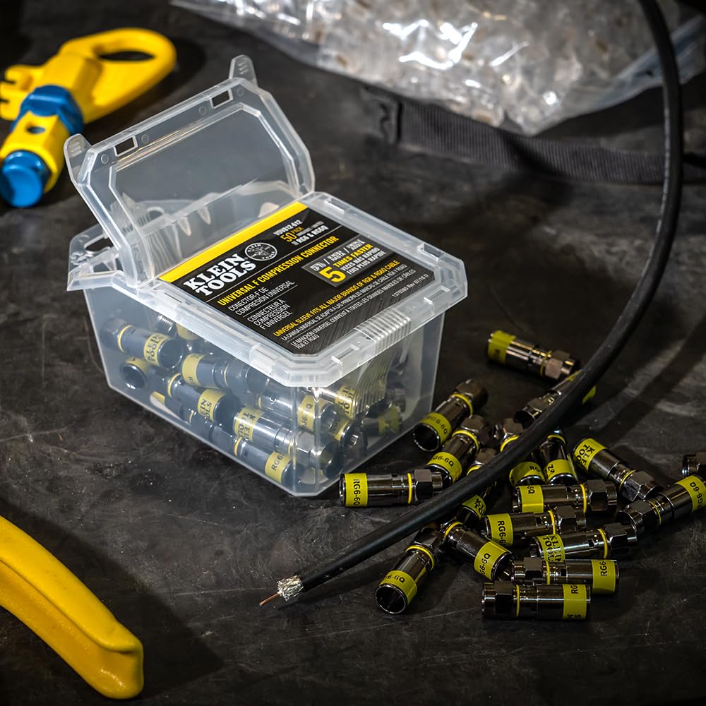 Klein Tools VDV812-612 Conector Compresión Universal F RG6-RG6Q Paquete con 50 pzas.
