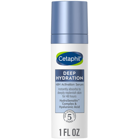 CETAPHIL Deep Hydration Fragrance Free 48 Hour Activation Serum, 1 fl oz, 48Hr Dry Skin Face Moisturizer for Sensitive Skin, With Hyaluronic Acid, Vitamin E & B5, Dermatologist Recommended