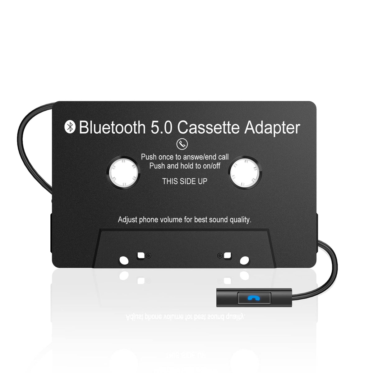 Adaptador Auxiliar de Casete Receptor Bluetooth 5.0 Negro para Música y Voz de Coche