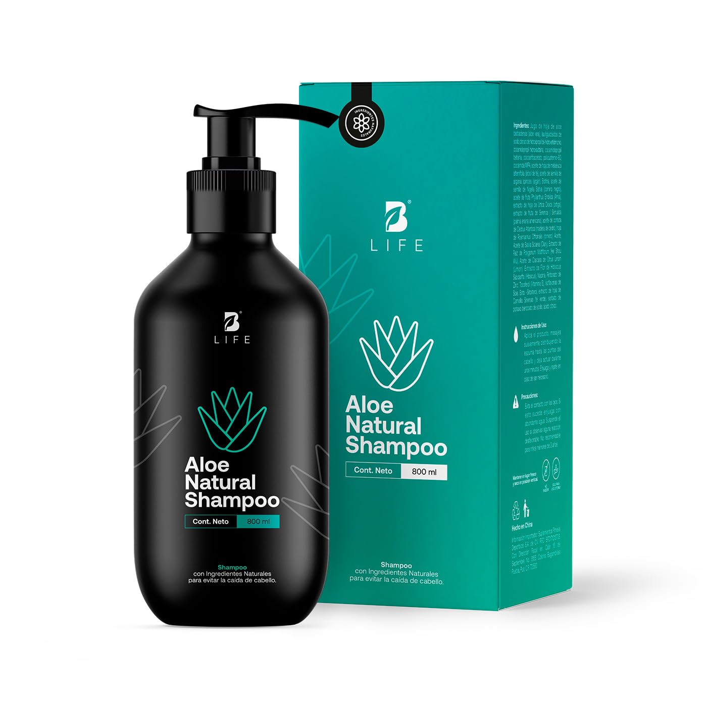 Shampoo Natural B Life Verde con Aloe Vera Sin Sulfatos Ni Parabenos