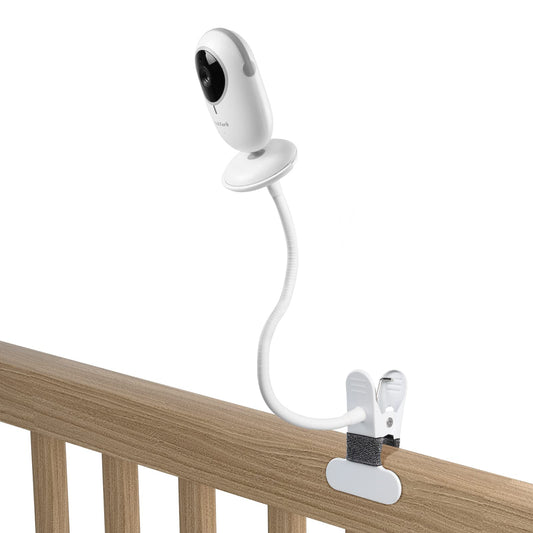 HOLACA - Soporte de clip flexible para monitores de bebé TakTark BM611/BM612, soporte de cámara con orificio roscado de 1/4 y montaje ajustable de 360 grados para cuna (con conexión de base) (montaje de clip)
