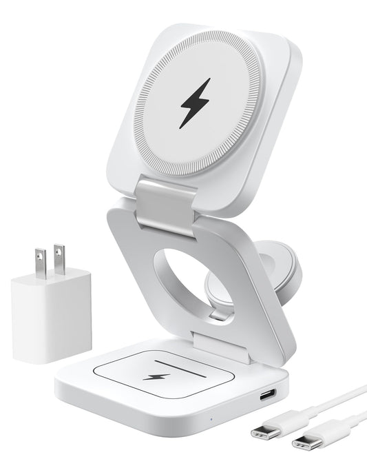 Estación de carga plegable 3 en 1 para dispositivos Apple, cargador inalámbrico magnético rápido KU XIU X55 de 15 W, soporte magnético para cargador de viaje para iPhone 16, 15, 14, 13, 12, 5 W, para