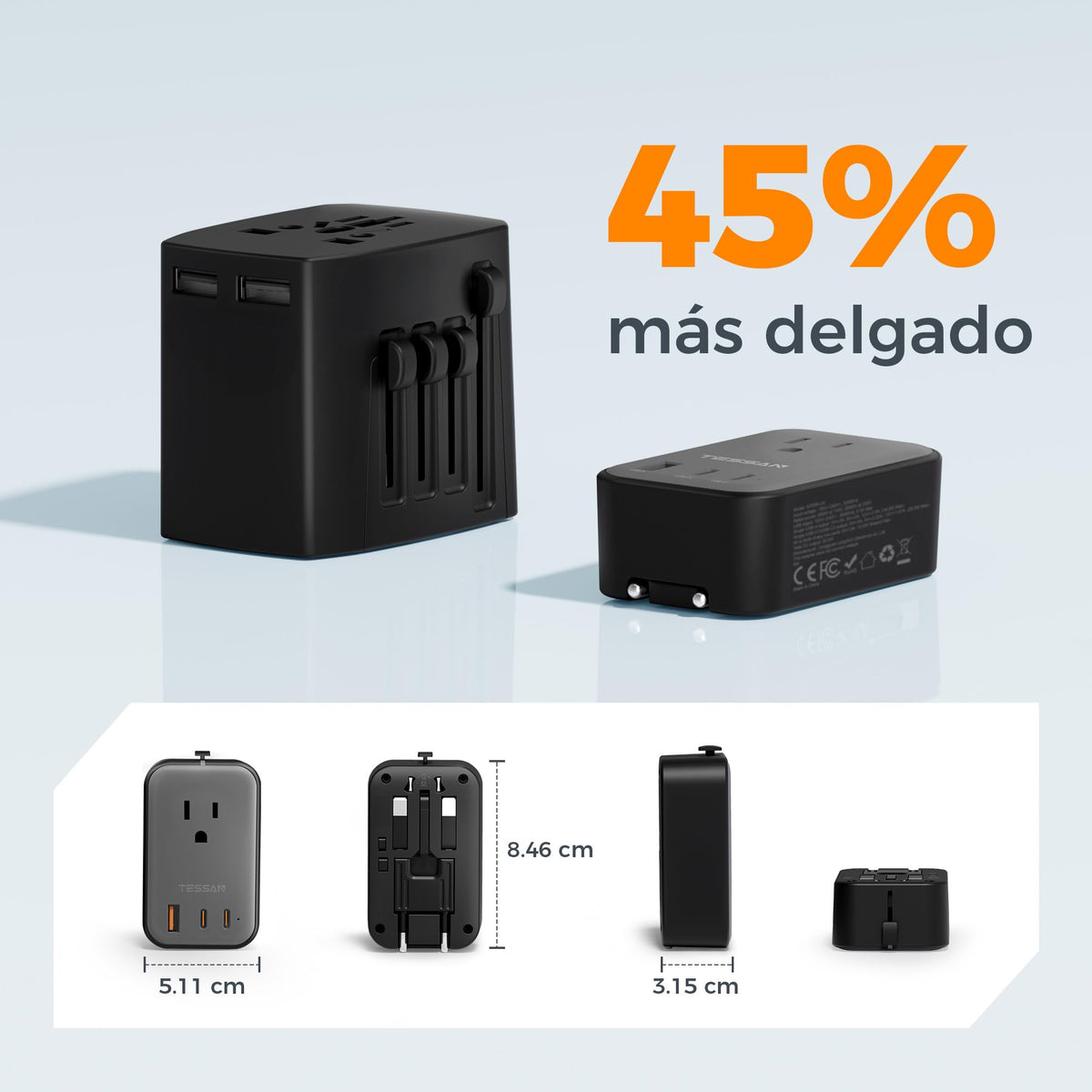 Adaptador Universal de Viaje TESSAN Blanco 20W Enchufe Europeo