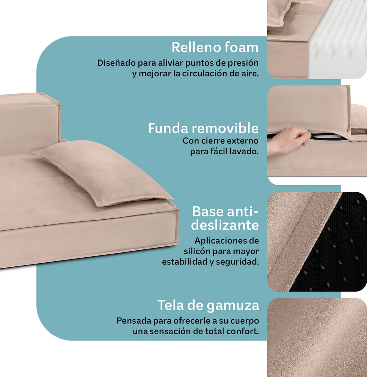 Sofá Cama Ortopédica ESQUIMAL Champagne con Funda Lavable para Perros y Mascotas