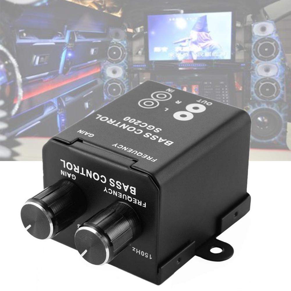 Denpetec driver de graves para coche, amplificador de audio para coche, ecualizador de subwoofer, regulador de volumen cruzado, perilla de driver de graves