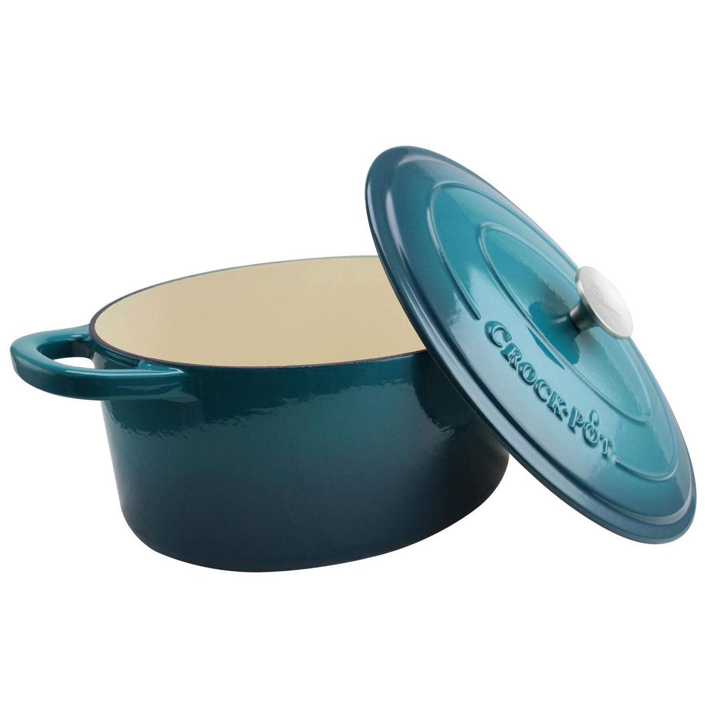 Crock Pot Olla, Horno ovalado holandés, Verde azulado, 7-Quart, 1