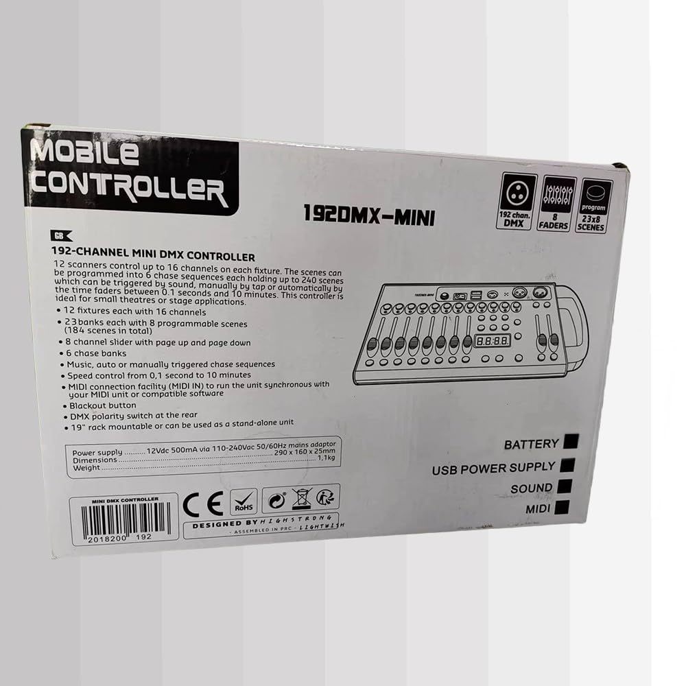 Consola Dmx, driver universal DMX-512 192 DMX 512 Stage DJ driver de luz 240 escenas diferentes, consola Dmx512, aplicable a cable DMX de 3 pines para DJs, bandas, bares, clubes, fiestas familiares,
