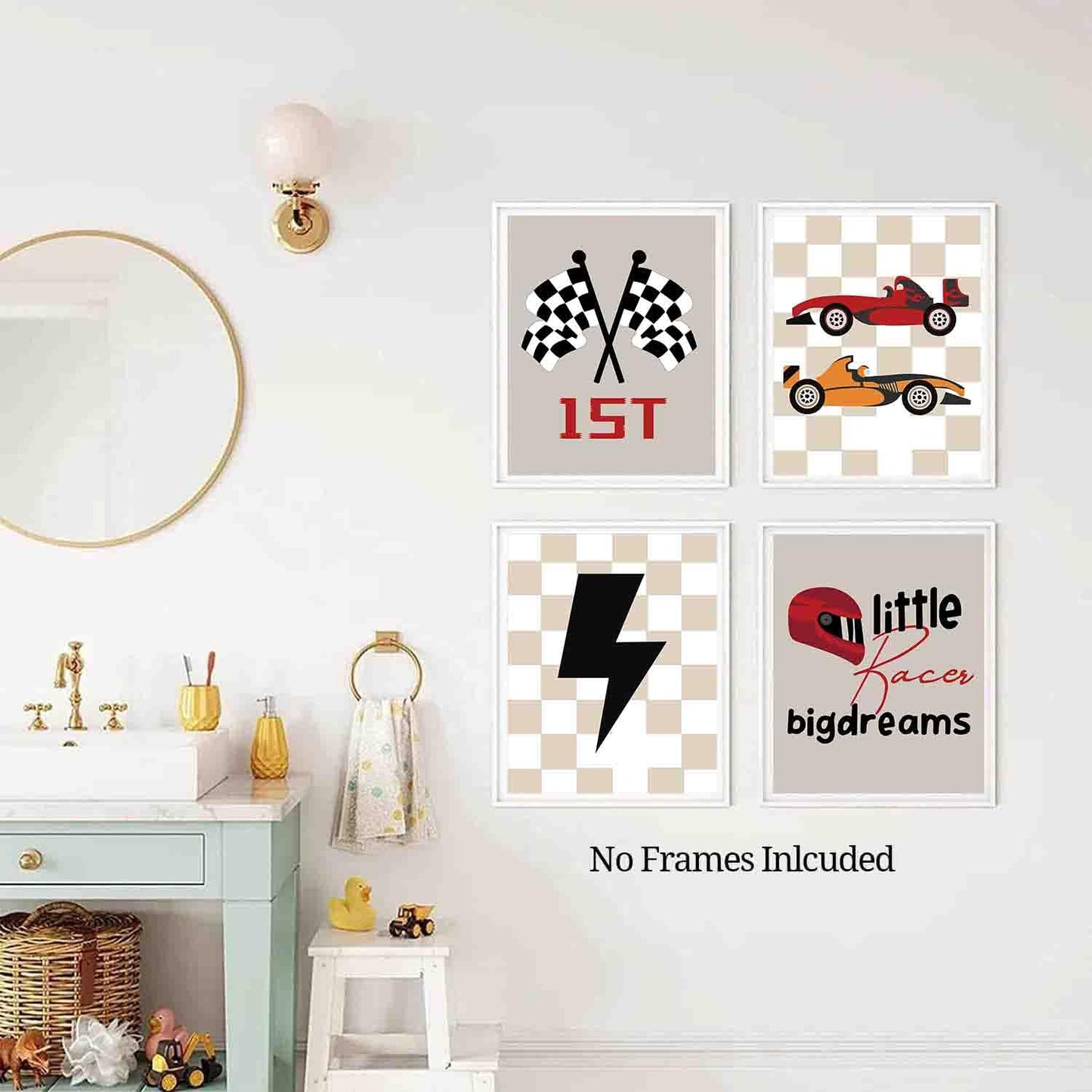 Buffalo Plaid Driving Force Race Car - Arte de pared para coche, motivos deportivos modernos, decoración inspiradora de la habitación de los niños, juego de 4 unidades Dream Big & Race Aheadapses (8 x