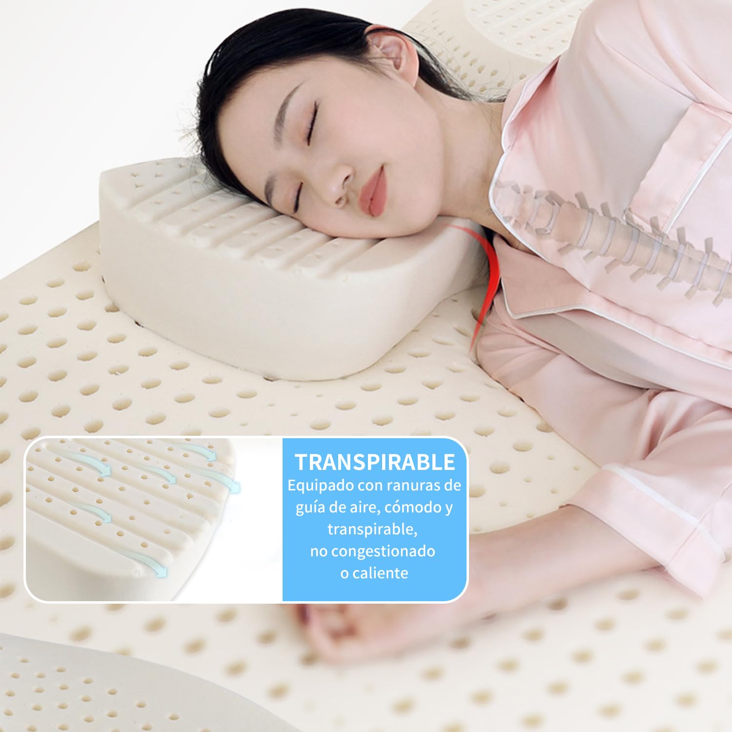 BNFU Almohada Memory Foam Cervical Almohada Ortopédica Ergonómica para Dormir 2 en 1 para Dormir Boca Arriba y de Lado 63x36x11.5 cm