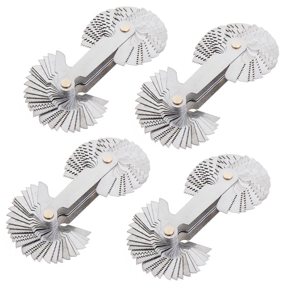 ChgImposs - Calibre de tornillo métrico e imperial y estadounidense, 4 unidades, SAE Whitworth de 55 grados y métrico de 60 grados y EE. UU
