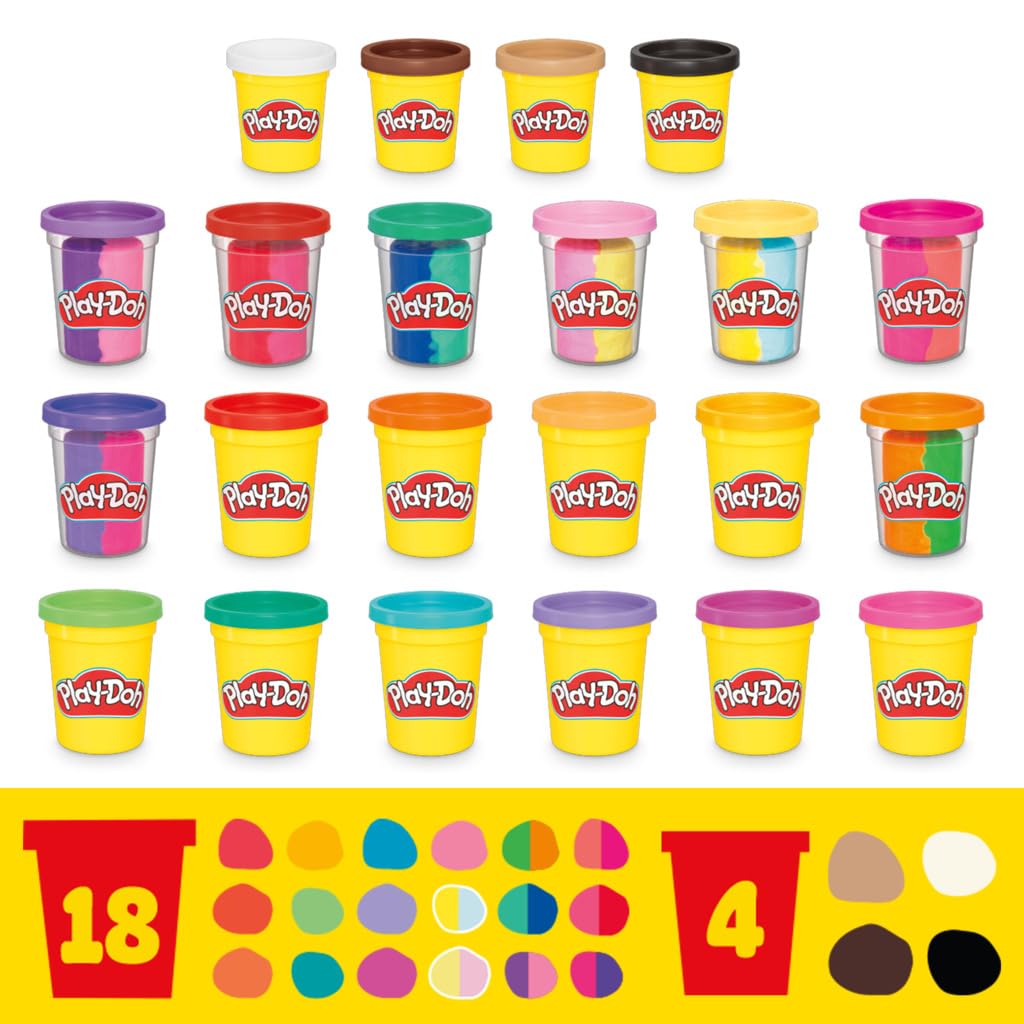 Súper Pack de Colores Play-Doh en Surtido Variado para Manualidades Infantiles 22 Latas de 57 y 113 Gramos para Juguetes Preescolares
