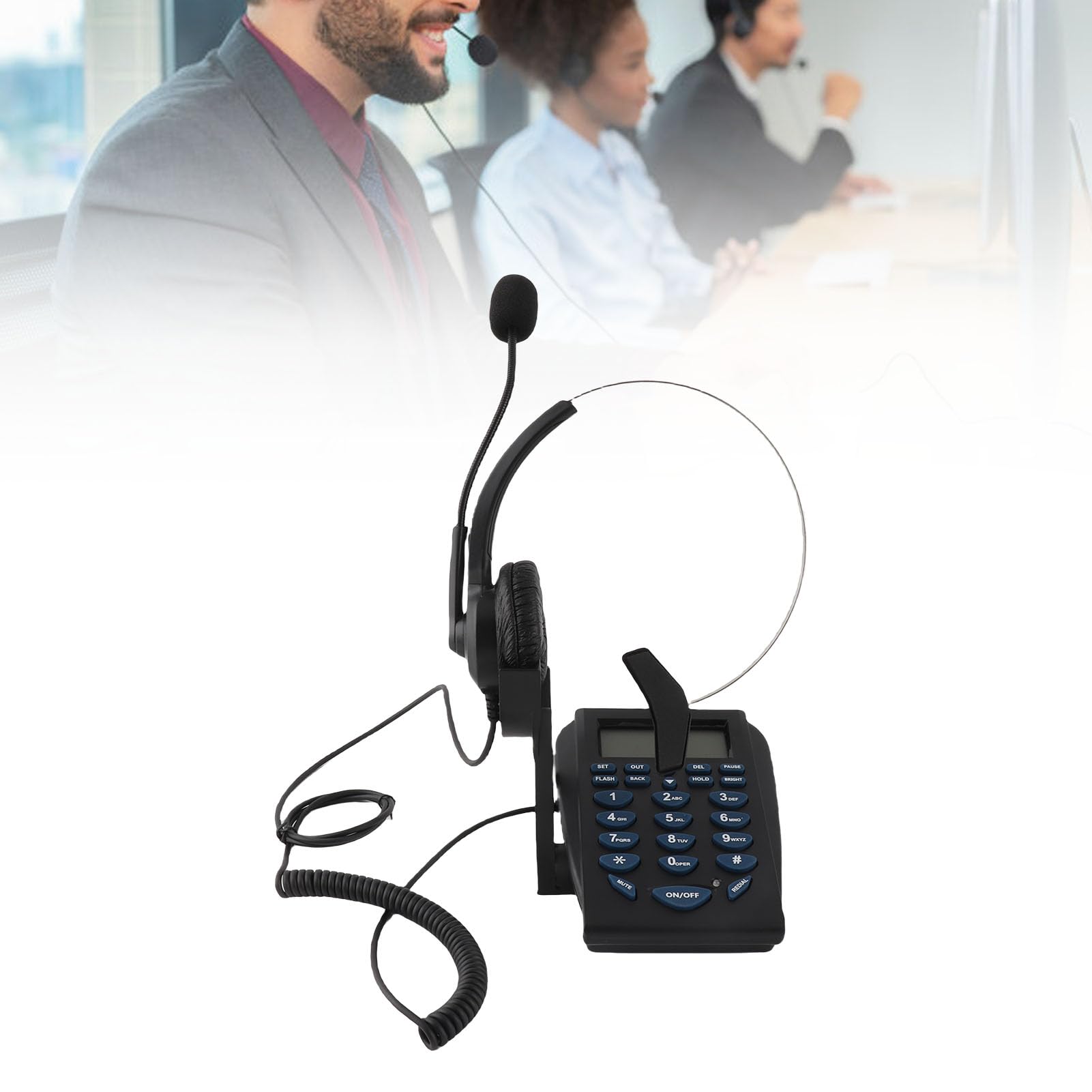 ASHATA Mini FSK/DTMF Business Teléfono Fijo,Centro de Llamadas Teléfono con Auriculares Manos Libres,Call Center Teléfono con Cable Retroiluminación para Oficina,Contestar Automática/Manual