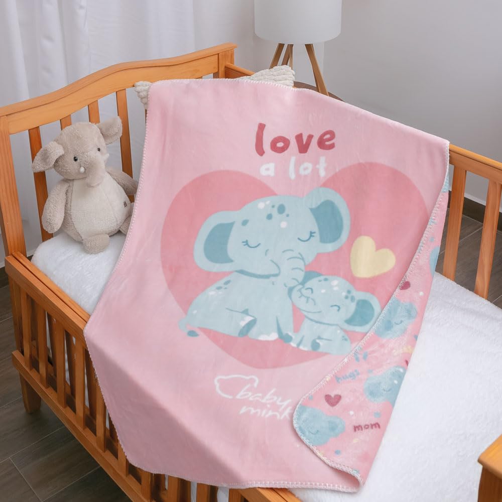 Baby Mink Cobertor Estampado Doble Vista para Bebé, Diseño Reversible con Personaje (Rosa)