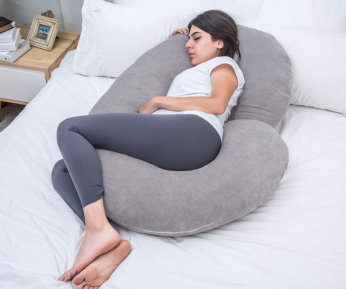 Almohada de Embarazo Midle One Gris Oscuro Forma de C para Maternidad y Mujeres Embarazadas