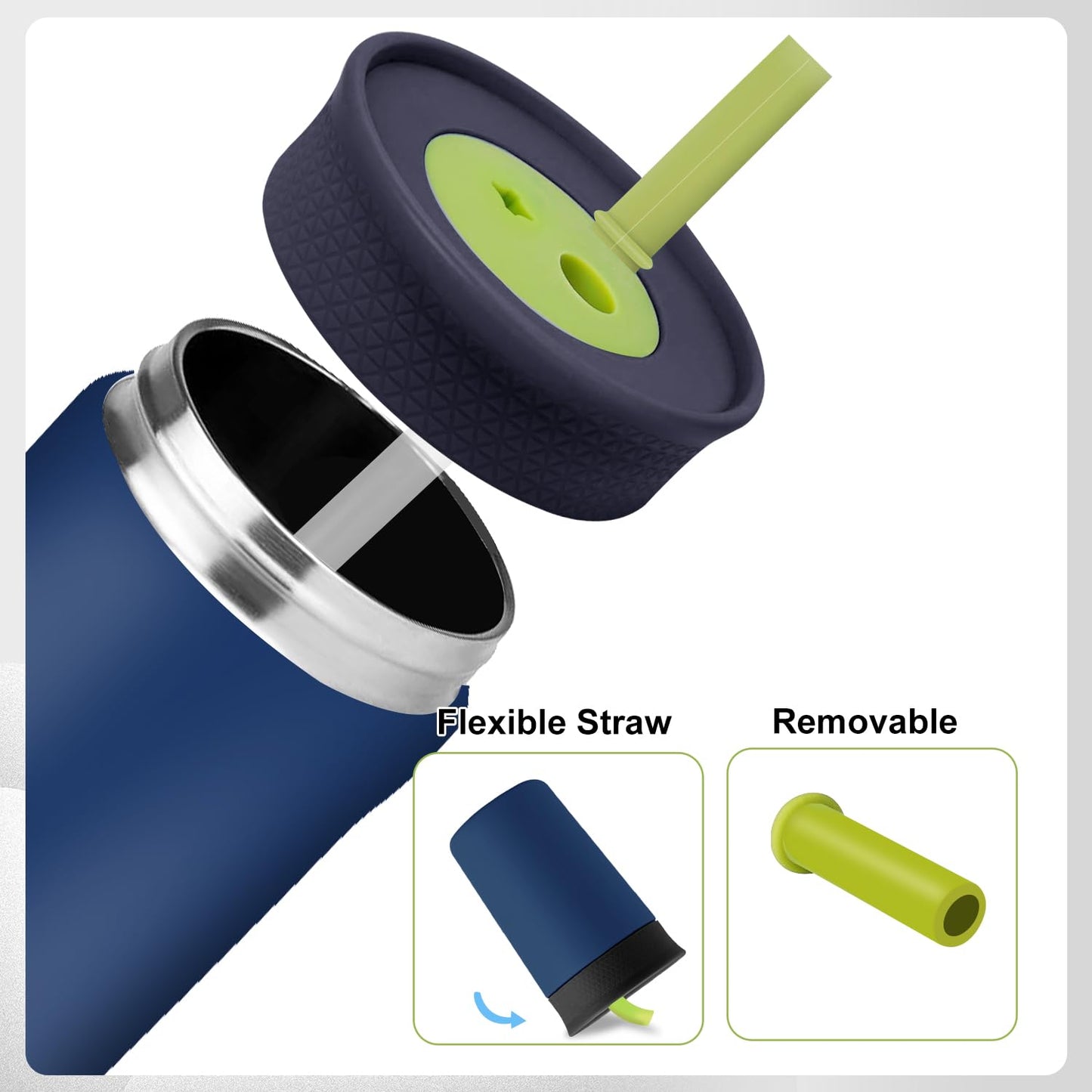 PHULWEL - Paquete de 2 tapas de repuesto para Owala Kids - Vaso aislante de 12 onzas y 15 onzas, tapa resistente a derrames con 4 popotes flexibles, sin BPA, apto para lavaplatos, accesorios para
