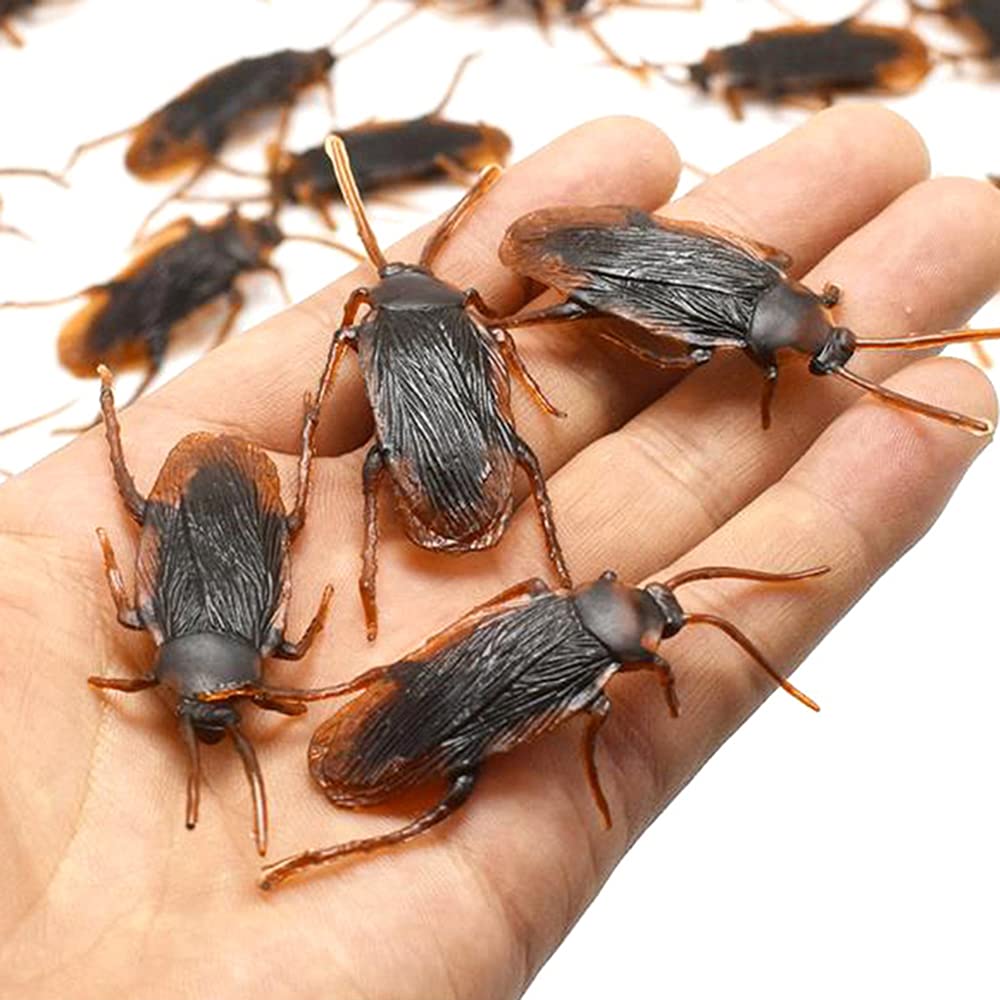 Cenyo GUDVES Prank Fake Roaches Model Simulation Fake Rubber Cockroach Roach Bug Roaches Toy Prank Funny Trick Joke Toys Plastic Bugs (10 unidades)