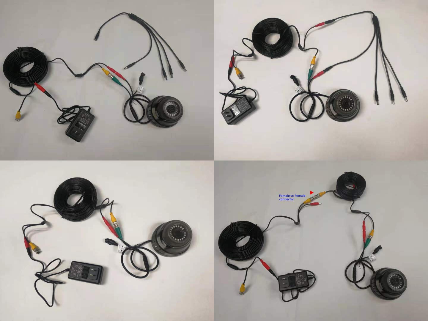 InstallerCCTV BNC Cable de alimentación de video de 60 pies todo en uno HD-TVI HD-CVI AHD analógico 1080p Negro Cable de alimentación prefabricado con conectores para cámaras de seguridad CCTV, color