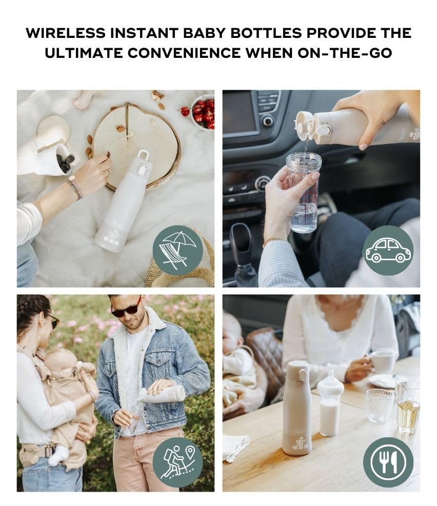 Calentador de Botellas Portátil Moov & Feed Blanco Gran Capacidad Ajustable y Recargable USB para Bebé