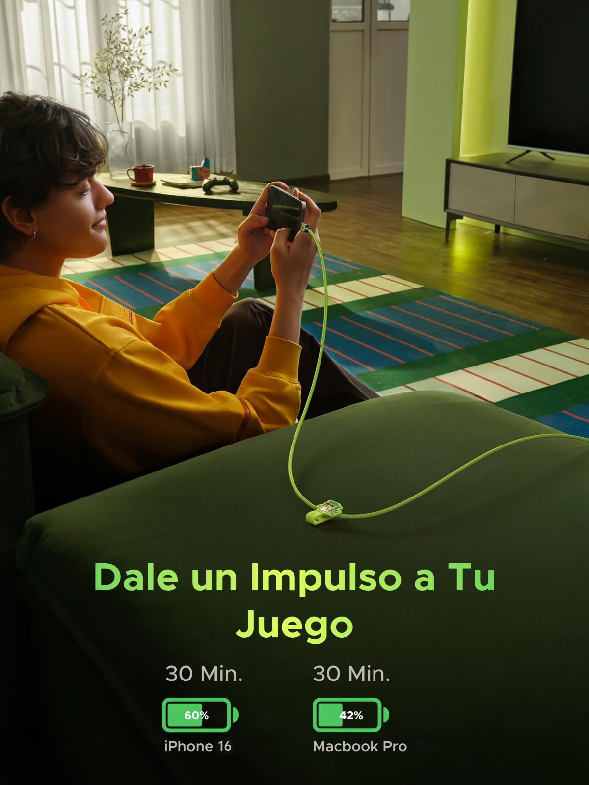 Cable USB C UGREEN 100W Rojo Carga Rápida PD3.0 1M Edición Genshin Impact Compatible con MacBook Dell iPad iPhone y Galaxy