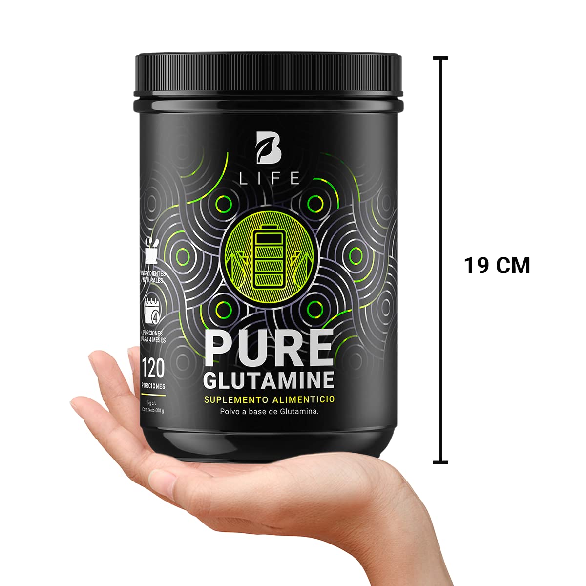 Glutamina Micronizada de 600g con 120 servicios. Ingredientes naturales. Pure Glutamine B Life.
