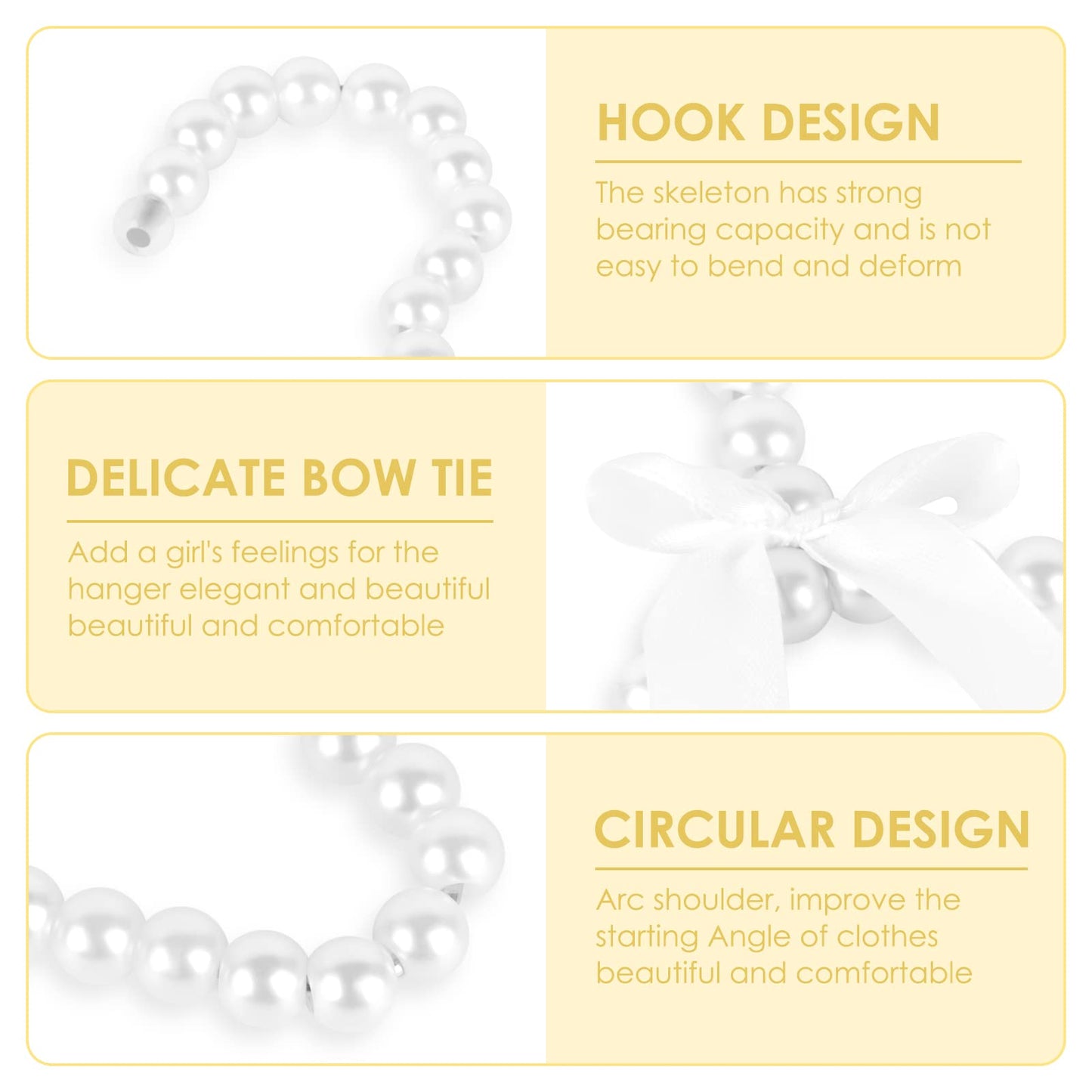 Adorila - Paquete de 5 Perchas de Perlas para niños, pequeñas Perlas con Lazo, Elegantes Perchas estándar para niños y Perros (Blanco)
