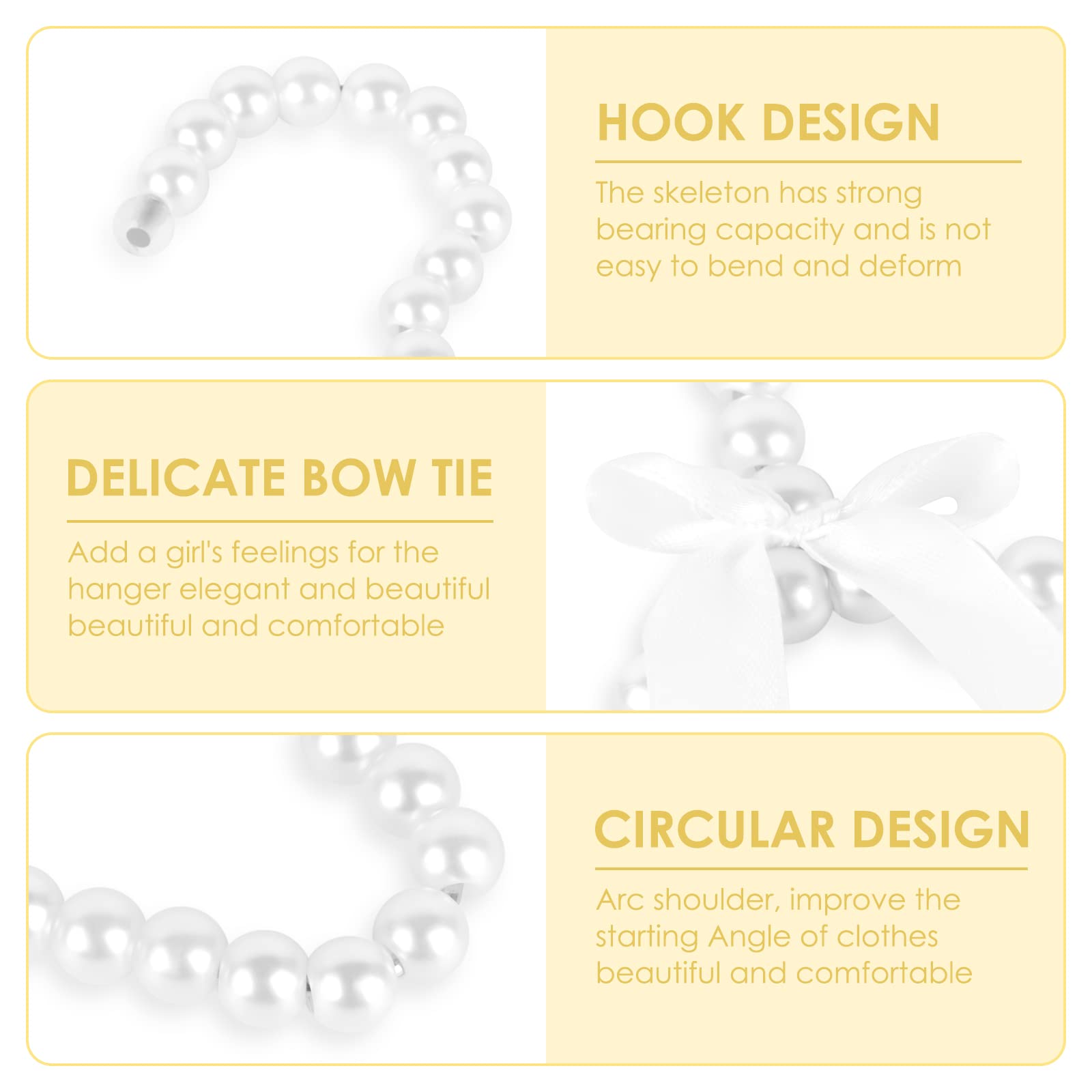 Adorila - Paquete de 5 Perchas de Perlas para niños, pequeñas Perlas con Lazo, Elegantes Perchas estándar para niños y Perros (Blanco)