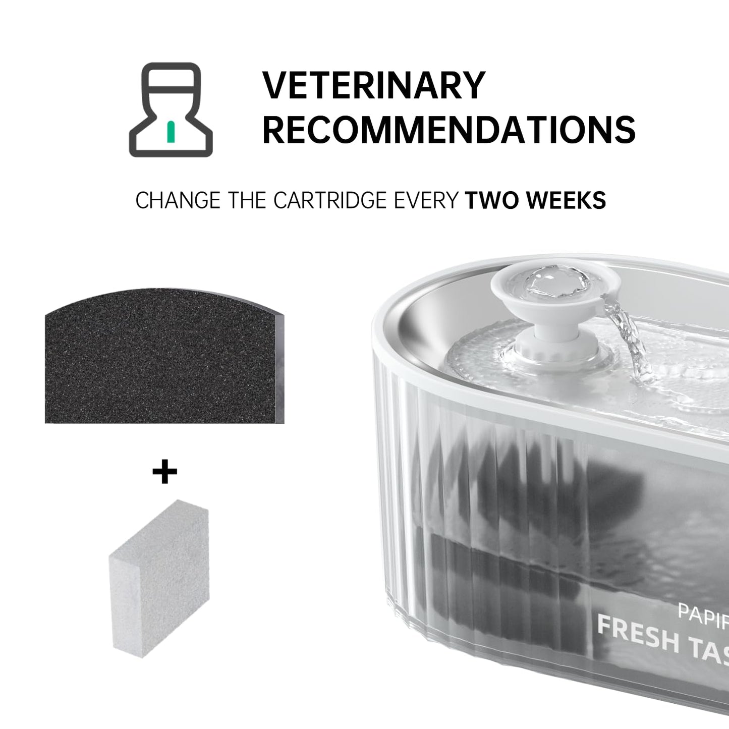 Filtro de Fuente para Gatos PAPIFEED Acero Inoxidable 304 con 10 Filtros de Repuesto y 4 Prefiltros