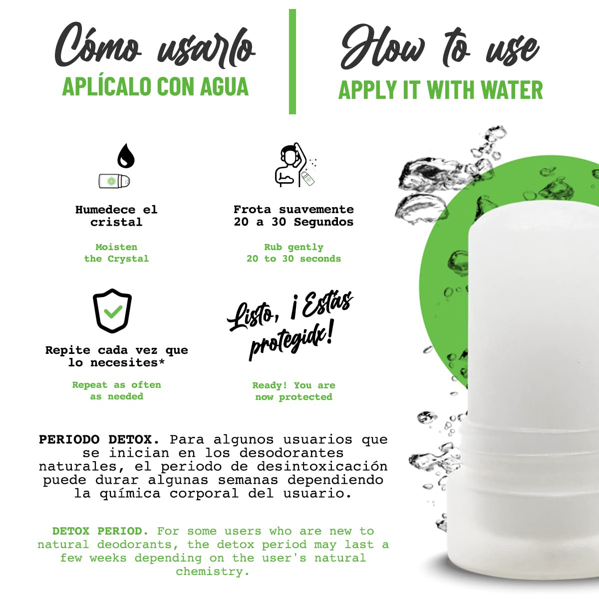 Vital Green - Desodorante Natural de Piedra Cristal de Alumbre de Potasio, Sin Parabenos y Sin Alcohol. Elimina El Olor y No Mancha, Presentación 60 g - 2.1 oz (2 Piezas)